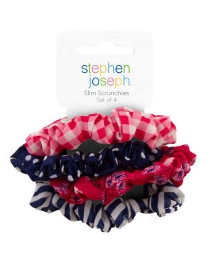 Σετ 4 Scrunchies Μαλλιών, Pink & Navy Floral