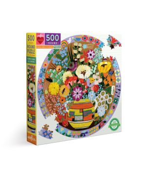 Round Puzzle 500pcs, Purple Bird & Flowers